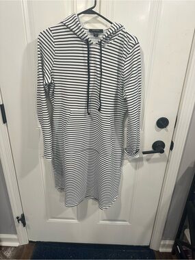Karen Kane Black and White Striped Hoodie Dress